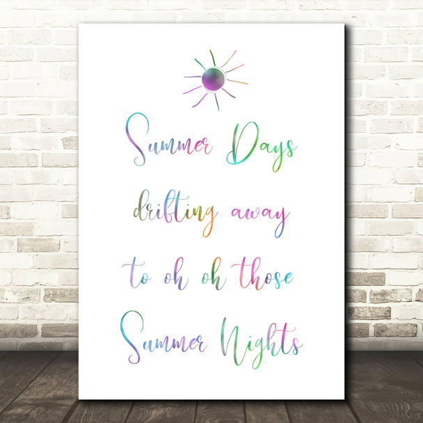 Rainbow Grease Summer Nights Song Lyric Quote Print