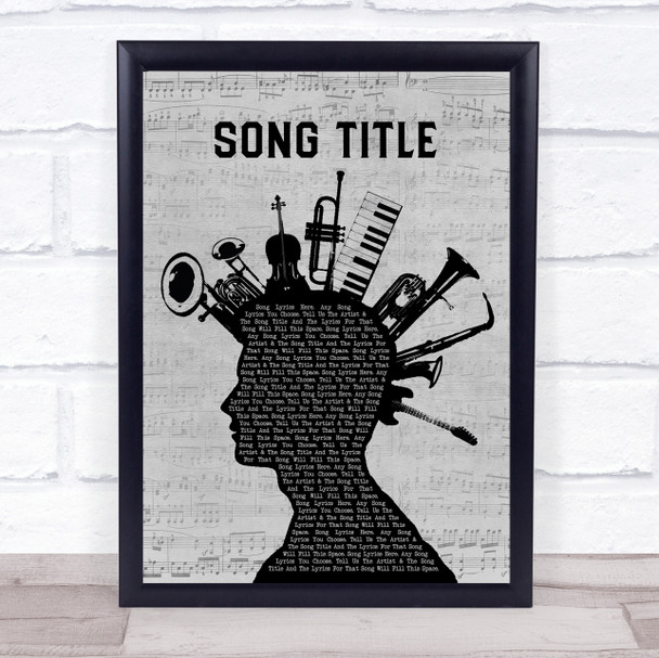 Any Song Custom Musical Instrument Mohawk Personalised Lyrics Print