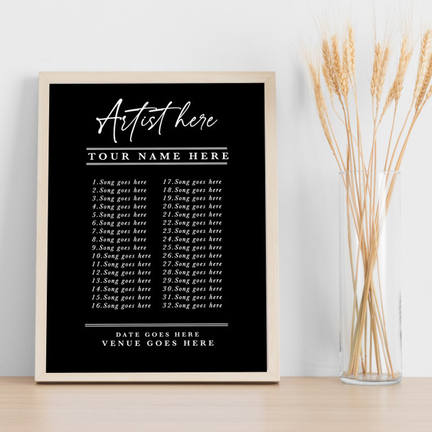 Concert Setlist Poster Print Canvas Black & White - Any Artist, Date, Gig, Venue