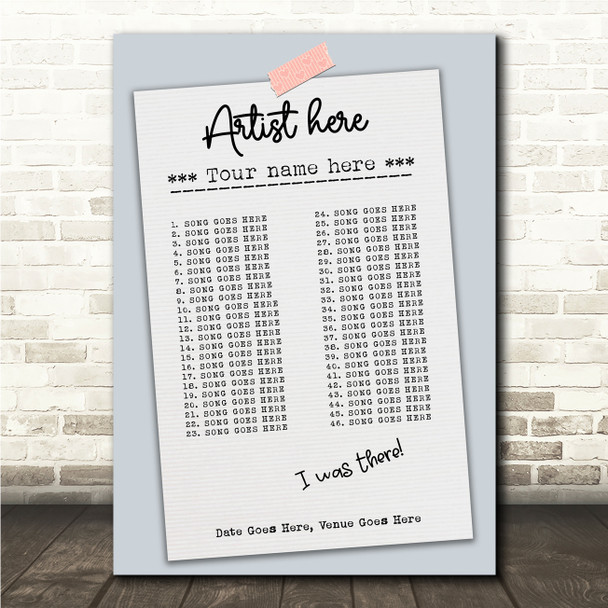 Concert Setlist Poster Print Canvas Vintage Paper - Any Artist, Date, Gig, Venue
