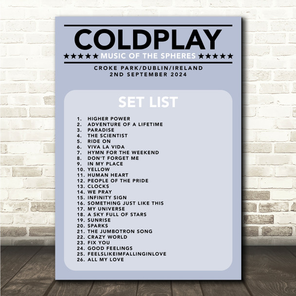 Coldplay - Concert Setlist Gig Poster Print Canvas Blue - Croke Park Dublin Ireland - Sept 2nd 2024