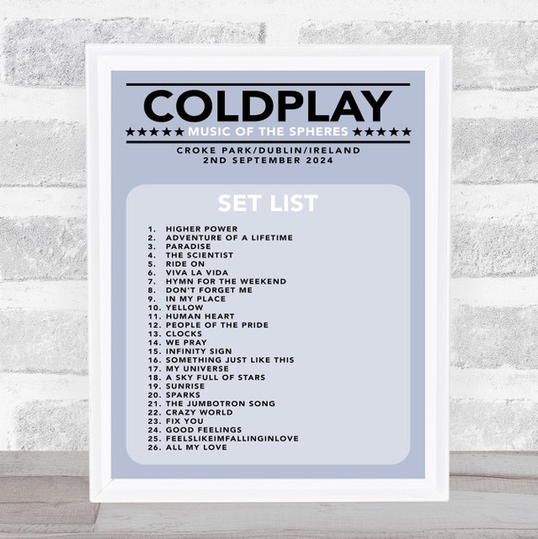 Coldplay - Concert Setlist Gig Poster Print Canvas Blue - Croke Park Dublin Ireland - Sept 2nd 2024