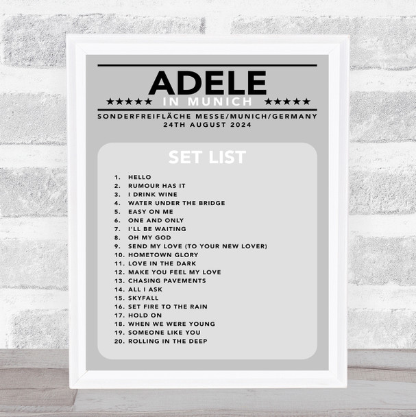 Adele - Concert Setlist Poster Print Canvas Grey - Sonderfreifläche Messe - Aug 24th 2024