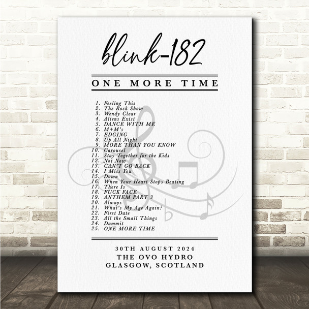 Blink-182 - Concert Setlist Gig Poster Print Canvas Vintage - The OVO Hydro Glasgow Scotland - Aug 30th 2024