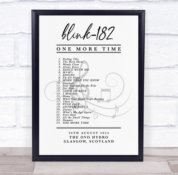 Blink-182 - Concert Setlist Gig Poster Print Canvas Vintage - The OVO Hydro Glasgow Scotland - Aug 30th 2024