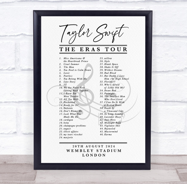 Taylor Swift - Concert Setlist Gig Poster Print Canvas Vintage - Wembley London England - Aug 20 2024