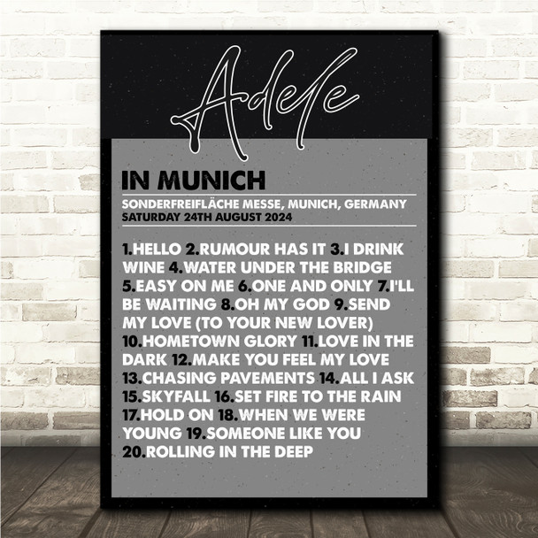 Adele - Concert Setlist Poster Print Canvas Black & Grey - Sonderfreifläche Messe - Aug 24th 2024