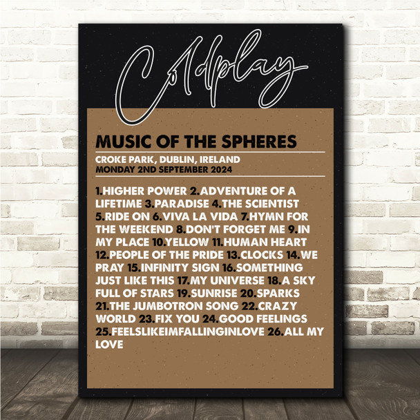 Coldplay - Concert Setlist Gig Poster Print Canvas Brown - Croke Park Dublin Ireland - Sept 2nd 2024