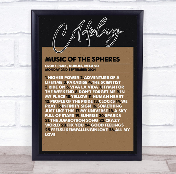 Coldplay - Concert Setlist Gig Poster Print Canvas Brown - Croke Park Dublin Ireland - Sept 2nd 2024