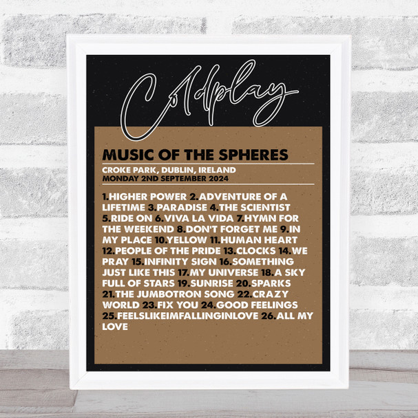 Coldplay - Concert Setlist Gig Poster Print Canvas Brown - Croke Park Dublin Ireland - Sept 2nd 2024