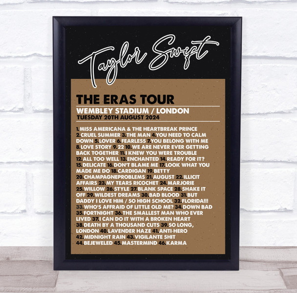 Taylor Swift - Concert Setlist Gig Poster Print Canvas Brown - Wembley London England - Aug 20 2024