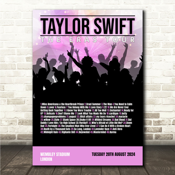 Taylor Swift - Concert Setlist Gig Poster Print Canvas Pink Concert - Wembley London England - Aug 20 2024