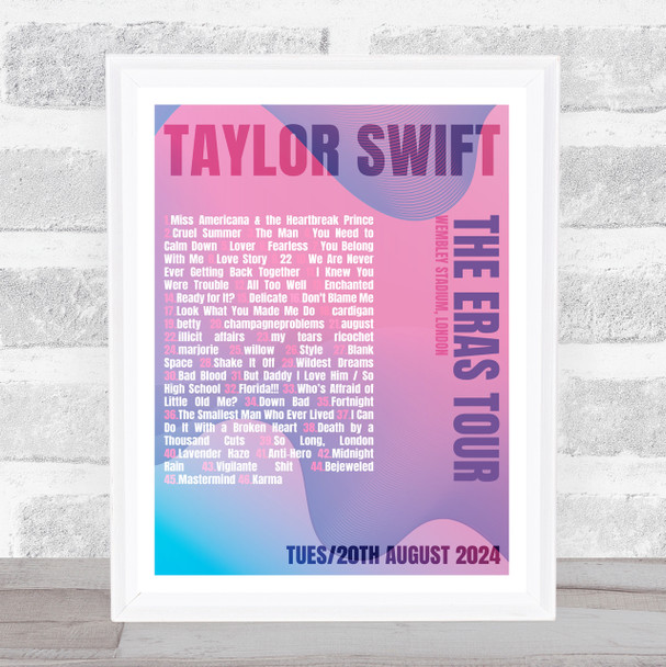 Taylor Swift - Concert Setlist Gig Poster Print Canvas Pink Purple - Wembley London England - Aug 20 2024
