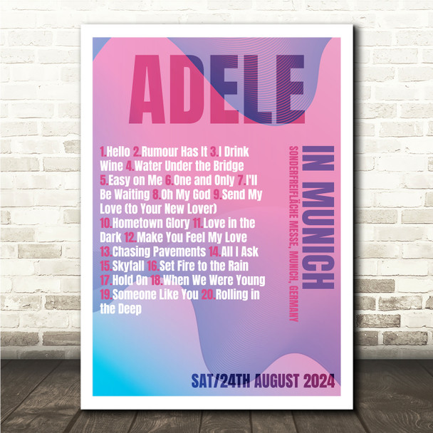 Adele - Concert Setlist Poster Print Canvas Pink Purple - Sonderfreifläche Messe - Aug 24th 2024
