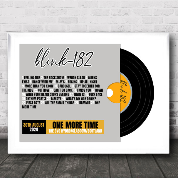 Blink-182 - Concert Setlist Gig Poster Print Canvas Vinyl Grey - The OVO Hydro Glasgow Scotland - Aug 30th 2024