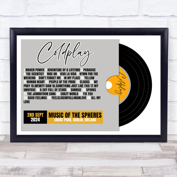 Coldplay - Concert Setlist Gig Poster Print Canvas Vinyl Grey - Croke Park Dublin Ireland - Sept 2nd 2024