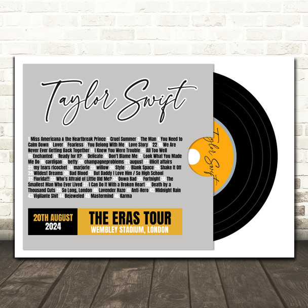 Taylor Swift - Concert Setlist Gig Poster Print Canvas Vinyl Grey - Wembley London England - Aug 20 2024
