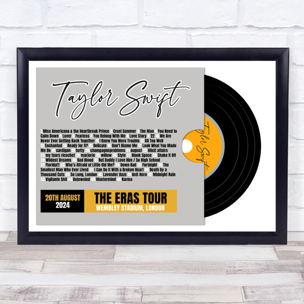 Taylor Swift - Concert Setlist Gig Poster Print Canvas Vinyl Grey - Wembley London England - Aug 20 2024