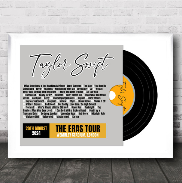 Taylor Swift - Concert Setlist Gig Poster Print Canvas Vinyl Grey - Wembley London England - Aug 20 2024