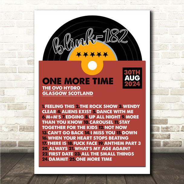 Blink-182 - Concert Setlist Gig Poster Print Canvas Vinyl Record - The OVO Hydro Glasgow Scotland - Aug 30th 2024