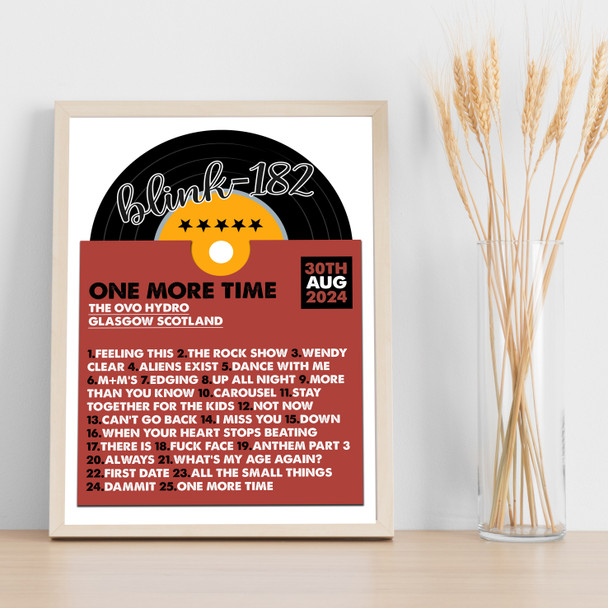 Blink-182 - Concert Setlist Gig Poster Print Canvas Vinyl Record - The OVO Hydro Glasgow Scotland - Aug 30th 2024