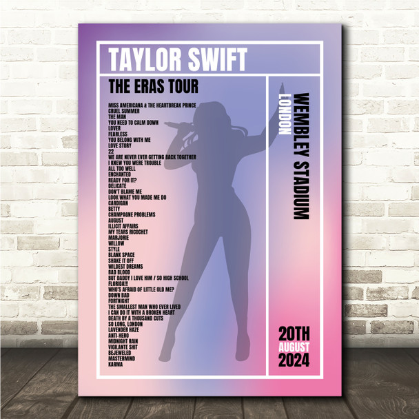 Taylor Swift - Concert Setlist Gig Poster Print Canvas Female Singer - Wembley London England - Aug 20 2024