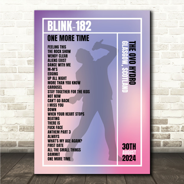 Blink-182 - Concert Setlist Gig Poster Print Canvas Male Singer - The OVO Hydro Glasgow Scotland - Aug 30th 2024