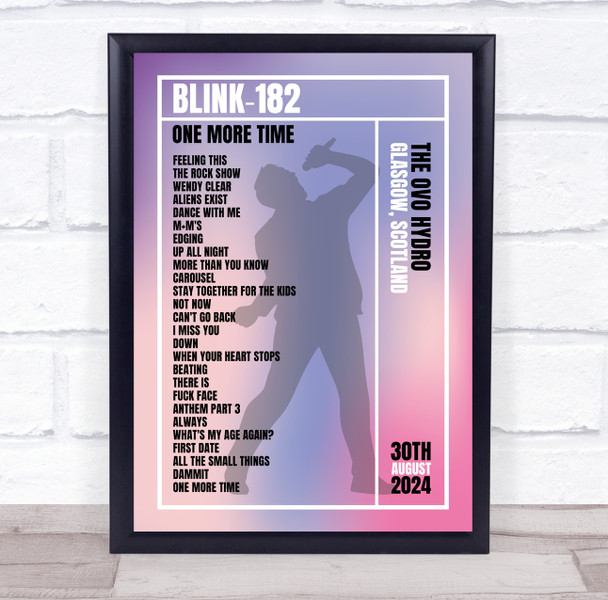 Blink-182 - Concert Setlist Gig Poster Print Canvas Male Singer - The OVO Hydro Glasgow Scotland - Aug 30th 2024