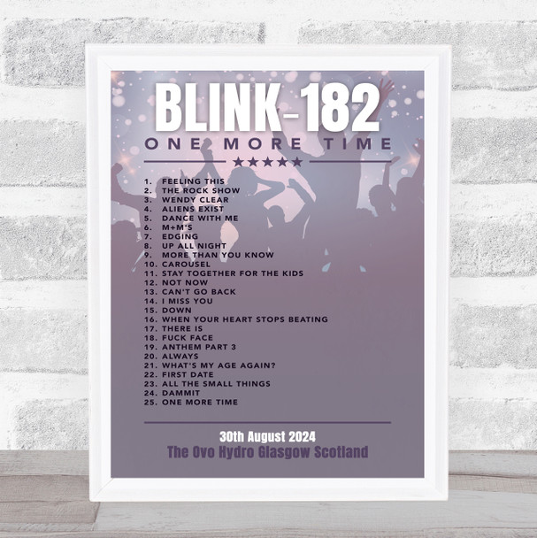 Blink-182 - Concert Setlist Gig Poster Print Canvas Purple Shadow - The OVO Hydro Glasgow Scotland - Aug 30th 2024