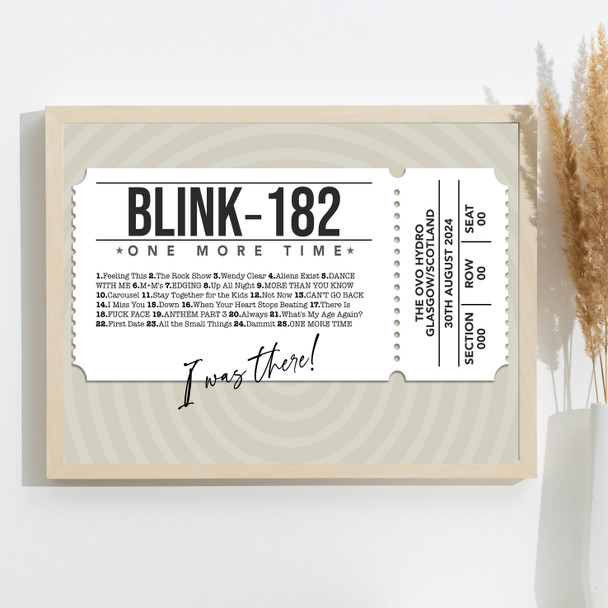 Blink-182 - Concert Setlist Gig Poster Print Canvas White Ticket - The OVO Hydro Glasgow Scotland - Aug 30th 2024