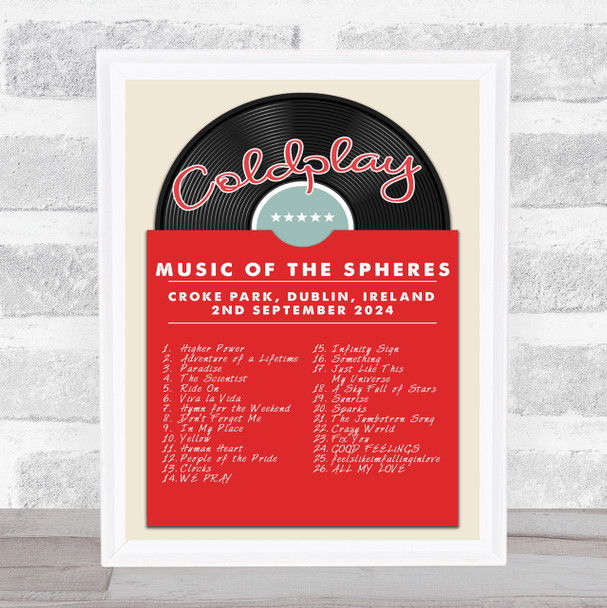 Coldplay - Concert Setlist Gig Poster Print Canvas Vintage Vinyl - Croke Park Dublin Ireland - Sept 2nd 2024