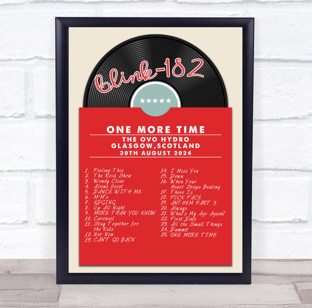 Blink-182 - Concert Setlist Gig Poster Print Canvas Vintage Vinyl - The OVO Hydro Glasgow Scotland - Aug 30th 2024