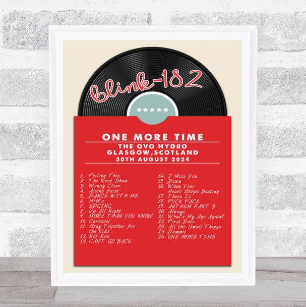 Blink-182 - Concert Setlist Gig Poster Print Canvas Vintage Vinyl - The OVO Hydro Glasgow Scotland - Aug 30th 2024