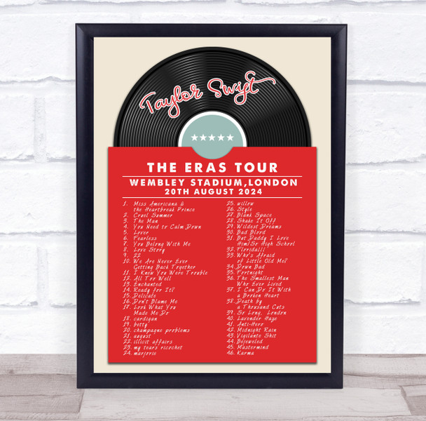 Taylor Swift - Concert Setlist Gig Poster Print Canvas Vintage Vinyl - Wembley London England - Aug 20 2024