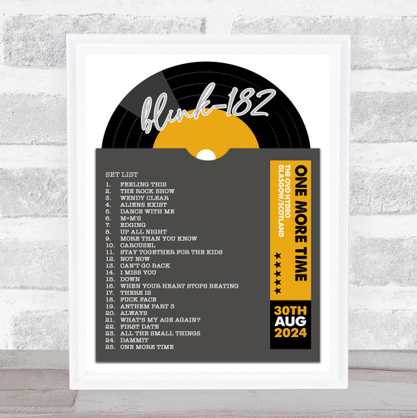 Blink-182 - Concert Setlist Gig Poster Print Canvas Grey Vinyl - The OVO Hydro Glasgow Scotland - Aug 30th 2024
