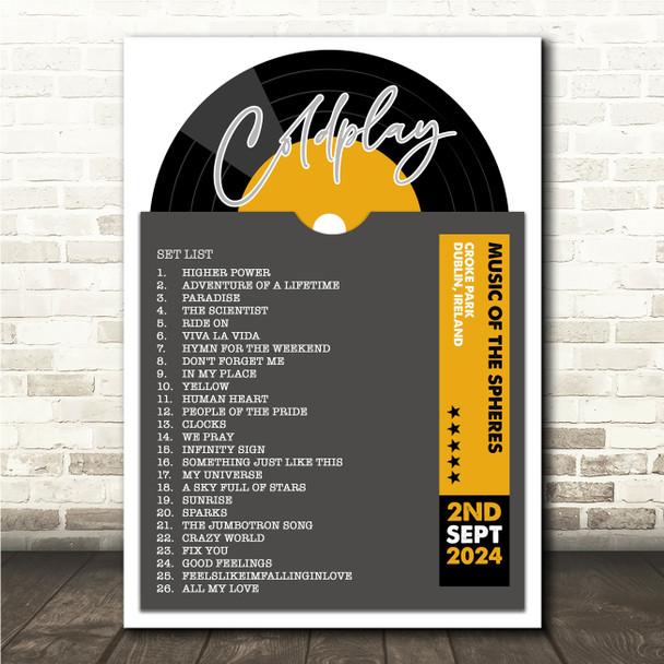 Coldplay - Concert Setlist Gig Poster Print Canvas Grey Vinyl - Croke Park Dublin Ireland - Sept 2nd 2024