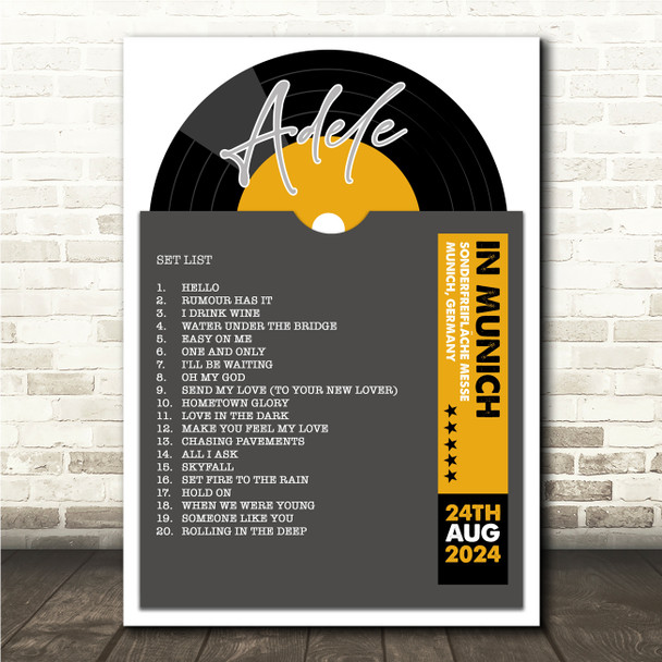Adele - Concert Setlist Poster Print Canvas Grey Vinyl - Sonderfreifläche Messe - Aug 24th 2024