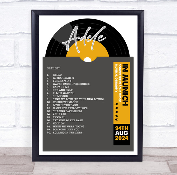 Adele - Concert Setlist Poster Print Canvas Grey Vinyl - Sonderfreifläche Messe - Aug 24th 2024