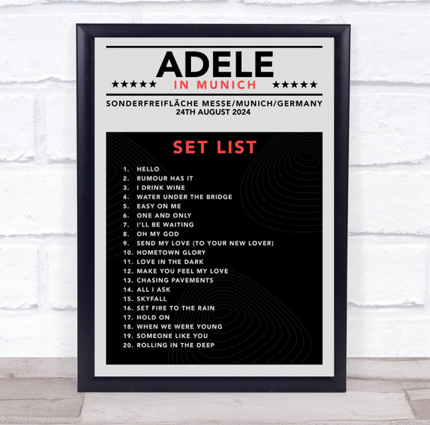 Adele - Concert Setlist Poster Print Canvas Grey Black - Sonderfreifläche Messe - Aug 24th 2024