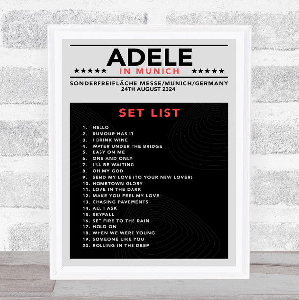 Adele - Concert Setlist Poster Print Canvas Grey Black - Sonderfreifläche Messe - Aug 24th 2024