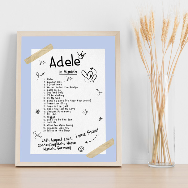 Adele - Concert Setlist Poster Print Canvas Blue Doodle - Sonderfreifläche Messe - Aug 24th 2024