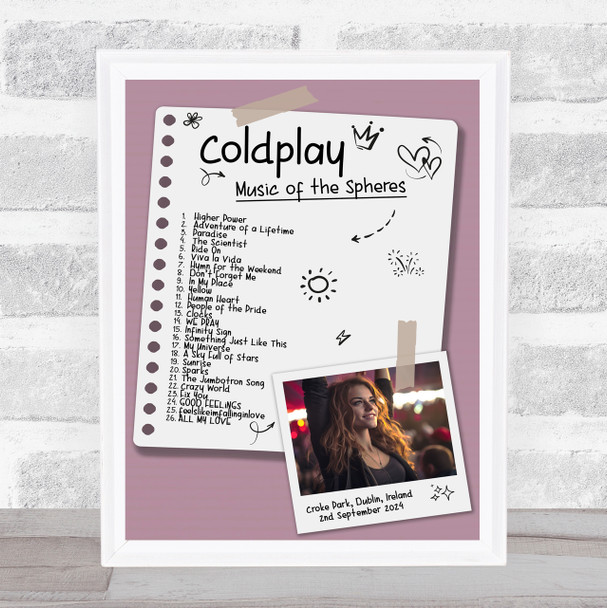 Coldplay - Concert Setlist Gig Poster Print Canvas Doodle Photo - Croke Park Dublin Ireland - Sept 2nd 2024