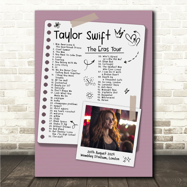Taylor Swift - Concert Setlist Gig Poster Print Canvas Doodle Photo - Wembley London England - Aug 20 2024