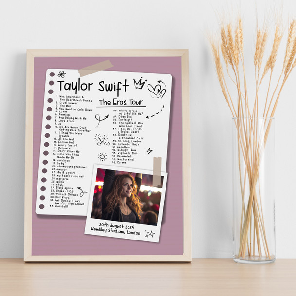 Taylor Swift - Concert Setlist Gig Poster Print Canvas Doodle Photo - Wembley London England - Aug 20 2024