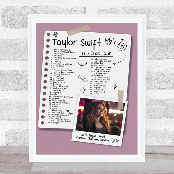 Taylor Swift - Concert Setlist Gig Poster Print Canvas Doodle Photo - Wembley London England - Aug 20 2024