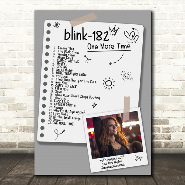 Blink-182 - Concert Setlist Gig Poster Print Canvas Doodle Photo Grey - The OVO Hydro Glasgow Scotland - Aug 30th 2024