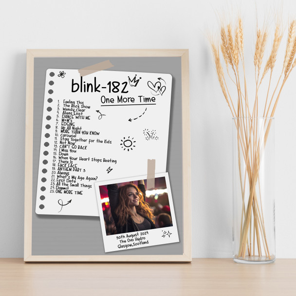 Blink-182 - Concert Setlist Gig Poster Print Canvas Doodle Photo Grey - The OVO Hydro Glasgow Scotland - Aug 30th 2024