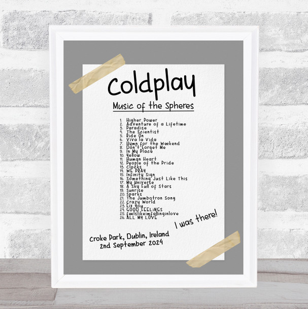 Coldplay - Concert Setlist Gig Poster Print Canvas Grey Tape - Croke Park Dublin Ireland - Sept 2nd 2024