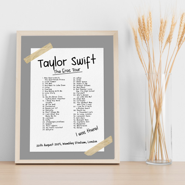 Taylor Swift - Concert Setlist Gig Poster Print Canvas Grey Tape - Wembley London England - Aug 20 2024