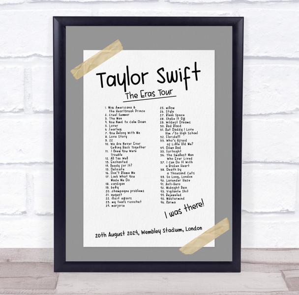 Taylor Swift - Concert Setlist Gig Poster Print Canvas Grey Tape - Wembley London England - Aug 20 2024